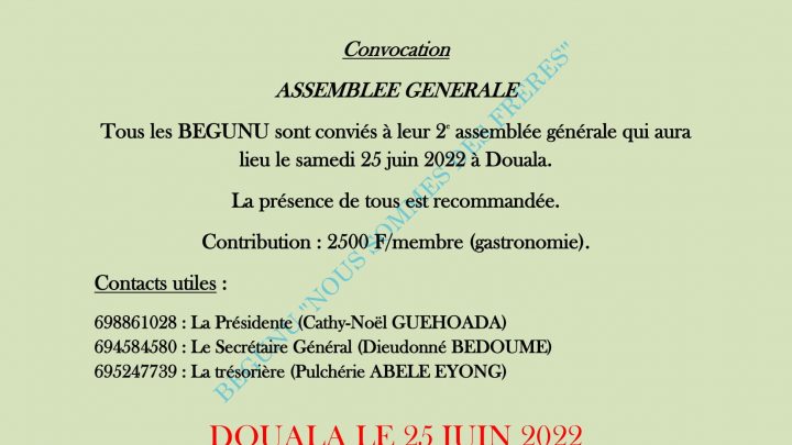 Les BEGUNU sont conviés à la 2nde assemblée générale